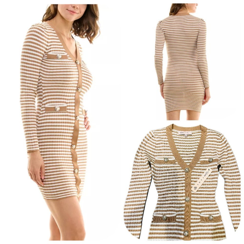 NWT Almost Famous V neck Ribbed stripped Dress S